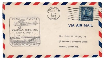 #663 Kansas Overprint Roosevelt 5 ¢  FDC 1929 Flown u/o Kansas City KS - Image 1 of 2