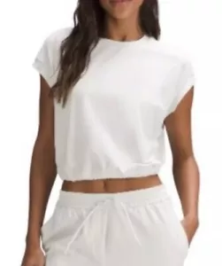 Lululemon Wide-Sleeve Gathered Hem T-Shirt Short Sleeve Bone Ivory Women’s 8 - Picture 1 of 7