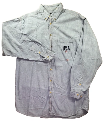 Camisa jeans masculina Topman XLT bandeira dos EUA Trump América vintage bordada patriota - Imagem 1 de 4