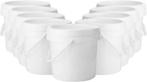 10 Pack White Plastic Bucket with Handle and Lid Food Storage Bucket Containers  - Picture 1 of 7