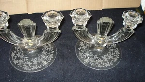 Tiffin Candle Holders (2) "Cerice etch" (443) - Picture 1 of 4