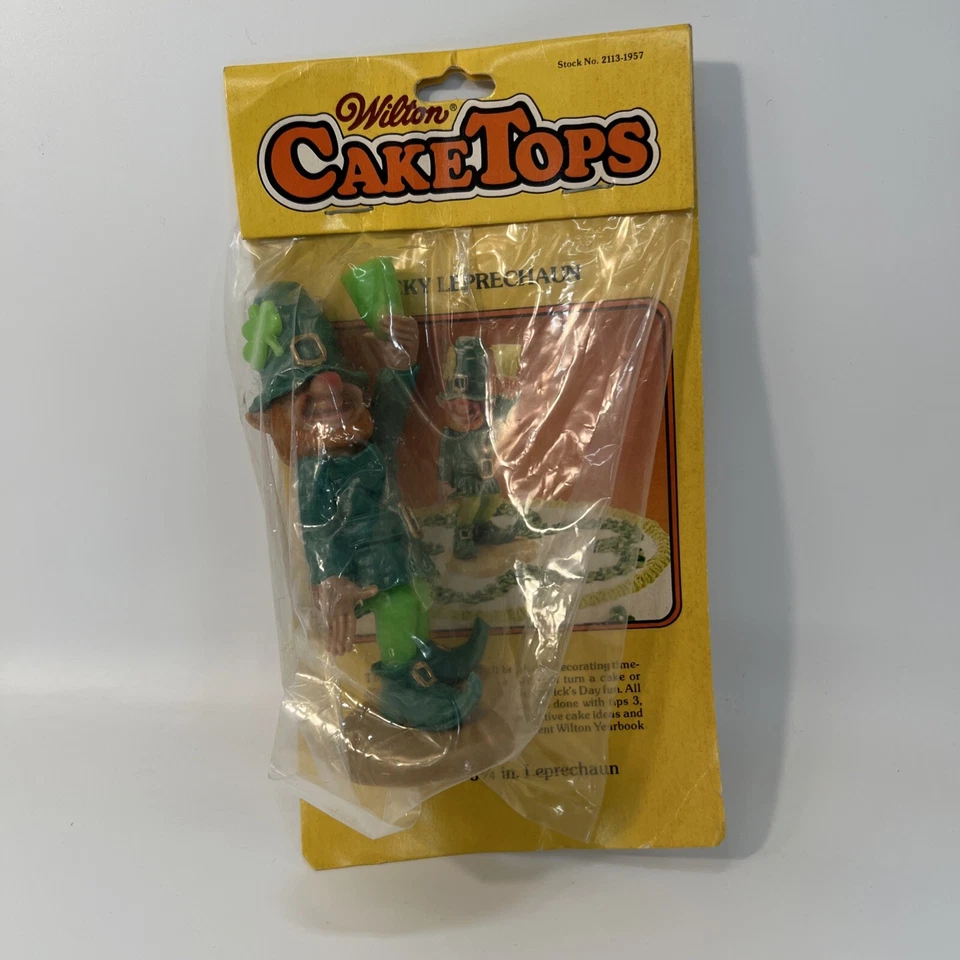 Topper de bolo vintage Wilton St Patrick’s Day Lucky Leprechaun trevo de quatro folhas - Imagem 1 de 4