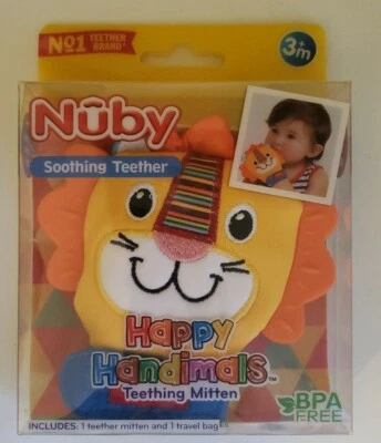 Nuby Soothing Teether Happy Handimals Teething Mitten BPA Free LION NEW - Image 1 of 3
