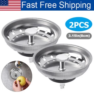 2PCS Home Kitchen Sink Strainer Stopper Stainless Steel Drain Basket Waste Plug - Picture 1 of 9