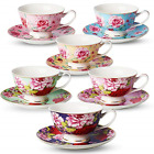 BTaT- Tea Cups, Tea Cups and Saucers Set of 6, Tea Set, Floral Tea Cups 8oz, Tea