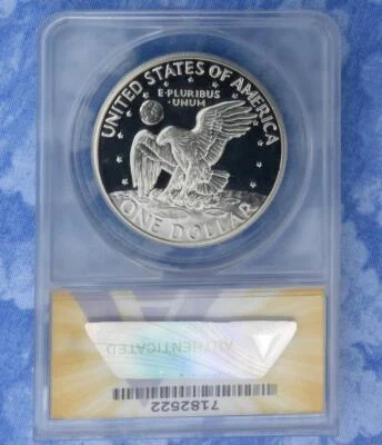 1972 S ANACS PF 69 D-Cam Eisenhower Silver Dollar Coin, Apollo 11 Insignia Rev - Image 1 of 4
