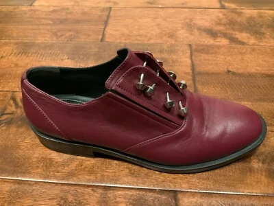 Balenciaga Burgundy Leather Silver Studded Oxford Shoes, Size 8 (US) 38 (IT) - Image 1 of 4
