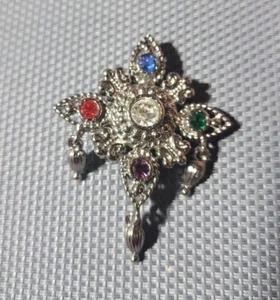 Signed Bob Mackie Vintage Silver Tone Multicolor Brooch Pin Barbie Jewel Essence - Picture 1 of 4