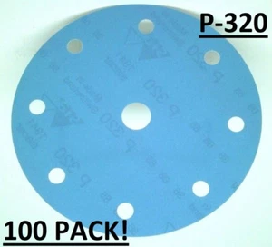 100! 6" Inch x 9 Hole Blue Line Hook & Loop Sanding Discs 320 Grit Auto Paint LR - Picture 1 of 4
