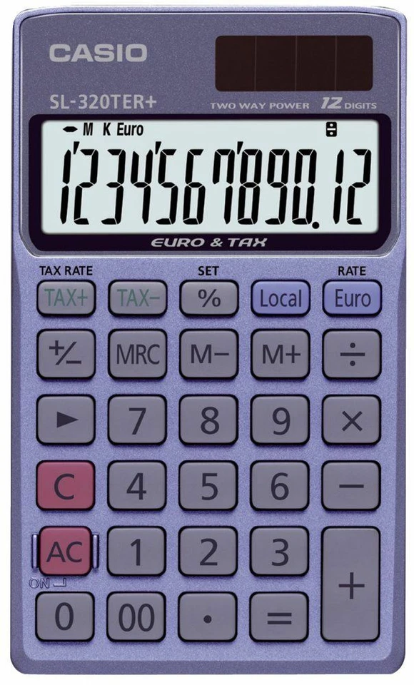 Taschenrechner Casio® SL-320TER+, 12-stellig, Solar-/Batteriebetrieb, blau/grau