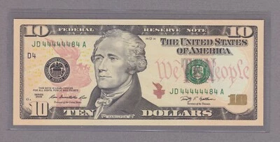 COLLECTORS ITEM #08 - NEAR SOLID SERIAL 44444484 - FR#2041-D JDA - evTT3 - Image 1 of 2