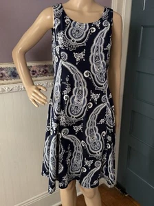 Perceptions New York Shift Dress Small Navy Blue Paisley Print Sleeveless BOHO - Picture 1 of 12