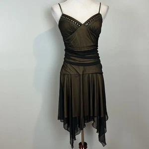 VTG Y2K Fairy City Triangles Dress Women's M/L Brown Mesh Handkerchief Hem - Picture 1 of 13