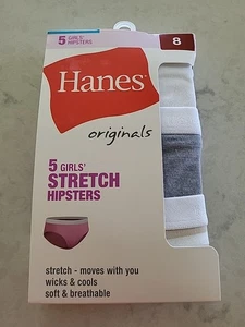 Paquete de 5 bragas hipster elásticas originales Hanes para niñas talla 8 nuevas en paquete - Imagen 1 de 6