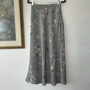 VTG 90s Grey Green Floral Midi Skirt Size Medium Fairycore Cottagecore - Picture 1 of 6