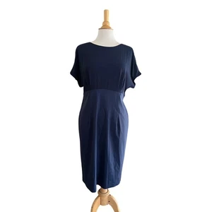 $498 NWT Lafayette 148 New York Wool Blend Navy Blue Short Sleeve Dress Sz 10 - Picture 1 of 4
