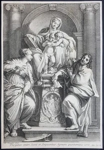 annibale Carracci stampa antica madonna gesù san giovanni 1720 santa caterina - Foto 1 di 7