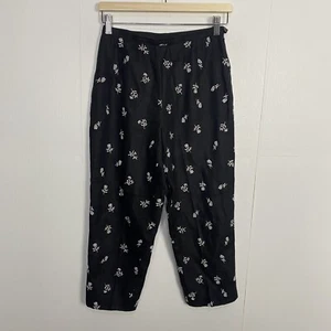 Talbots Women’s Irish Linen Black White Floral Embroidered Side Zip Pants Sz 4P - Picture 1 of 12