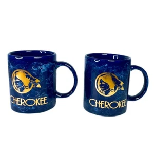 Cherokee Jeans Logo Becher Set Vintage Gold Blau Marmoriert Retro 80er Jahre - Bild 1 von 5