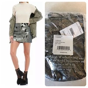 Free People Camo Skinny Black Silver Women’s Sequin Mini Skirt Size 10 MSRP $128 - Picture 1 of 14