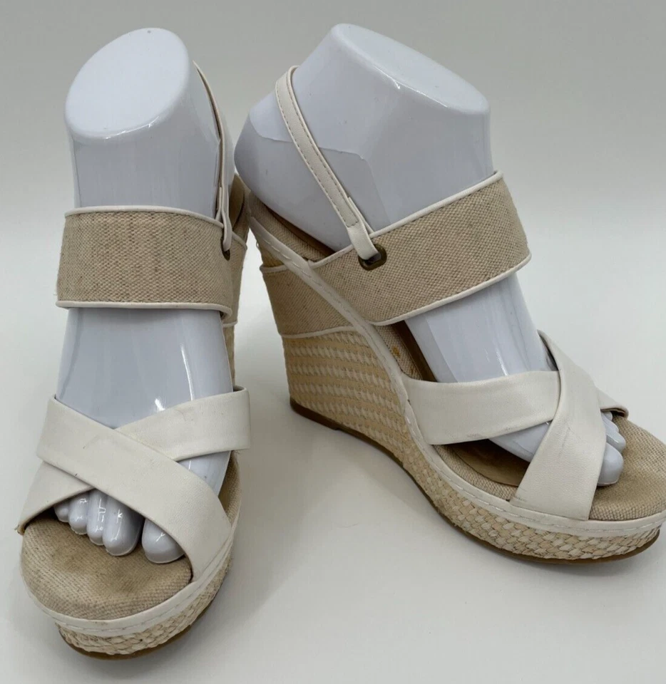 Sandalias de cuña chinas Laundry Z Favorite para mujer talla 7,5 beige lino Foto 1 de 4