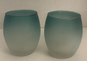 Two Candle Holders Aqua Blue Frosted Air blown.. - Picture 1 of 3