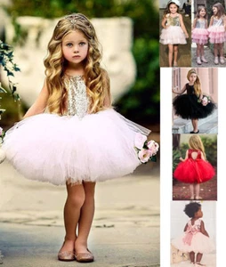 Toddler Kids Girl Princess Bow Sequin Tulle Tutu Party Wedding Dress Christening - Picture 1 of 12