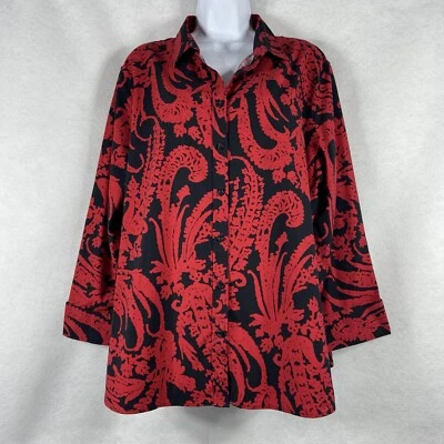 Camisa Chico’s Mujer’s 3.5 US 18 Roja Negra Cachemira Sin Hierro Manga Larga Nueva Sin Etiquetas Foto 1 de 4