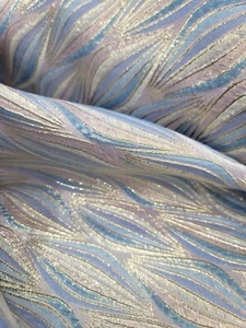 Blue Metallic Gold Brocade Jacquard Fabric Sold By The Yard Lavender Geometric - Picture 1 of 8