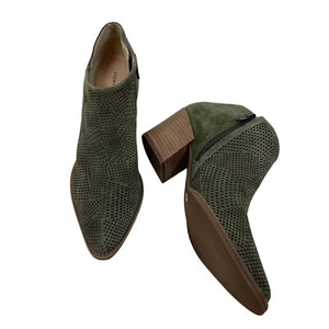 Lucky Brand Women Ankle Boots Zeshia Bootie Heels Size 9 M Laser Cut Suede Green - Picture 1 of 12