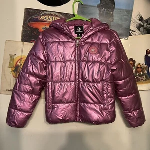 CONVERSE ALL STAR KIDS METALLIC FUSCIA PUFFER JACKET M(10-12) - Picture 1 of 6