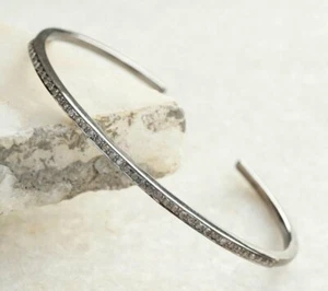 Pave Diamond Single Line Cuff Bracelet 925 Silver Diamond Bracelet Wedding Gift. - Picture 1 of 12