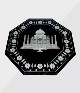 Mesa de mármol negro octágono diseño Tajmahal madreperla piedra decoración del hogar - Imagen 1 de 8