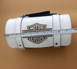 Genuine White Leather Tool Bag Engraved Fit For Harley Davidson Motorcycles - Picture 1 of 5