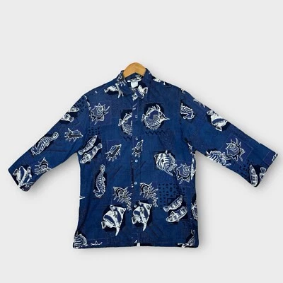 Vintage 1980s Hilo Hattie Fish Seahorse 3/4 Sleeve Hawaiian Shirt Mens Large USA - Image 1 of 4