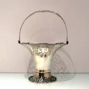 Antigua cesta de flores de plata esterlina George V Londres 1911 Henry Birks & Sons - Imagen 1 de 11