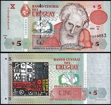 Uruguay 5 Pesos 1998, UNC, P-80, Prefix A