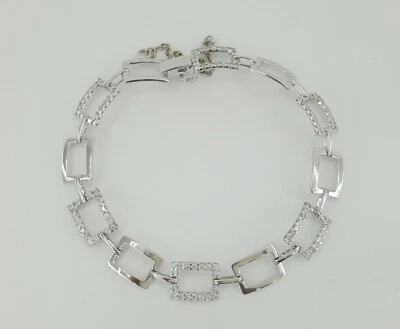 Round Cut Diamond Square Box Tennis Bracelet 8.8 Grams 7" 1.62 ct 14K White Gold - Image 1 of 4