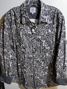 Camicia Kilburne And Finch manica lunga bottoni davanti nera paisley taglia XL - Foto 1 di 2