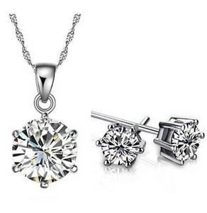 NEU Halskette mit Ohrringen Schmuckset klassisch AAA rund Zirkonia - Bild 1 von 8