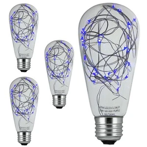 4Pack ST64 Fairy String Light Bulb, LED Blue Edison Bulb, 1.5W, Clear Glass, E26 - Picture 1 of 1