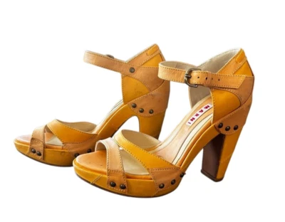 Marni Sandals Ankle Strap Chunky Heel Mustard Yellow Heels Retro Pin Up 36 1/2 - Image 1 of 4