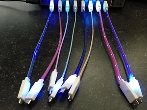 SHORT 8" HOT LED light charger cable FOR apple iphone 6 4S 5C ipod & micro usb - Picture 1 of 21