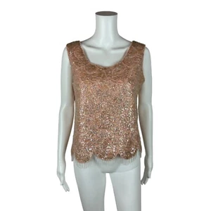 Vintage 50s Sequin Top Women's Large Pink Beaded Dangle Sleeveless Shell AS IS P - Picture 1 of 10