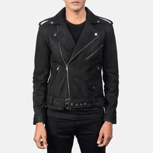 Para hombres Nueva Chaqueta de Gamuza Negra Calce Ajustado Motociclista Motocicleta Elegante Abrigo Chaqueta con Cinturón - Imagen 1 de 9