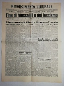 N1215 La Une Du Journal Risorgimento Liberale 30. April 1945 Ende von Mussolini - Bild 1 von 2