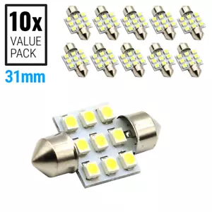 10X 6000K White SMD 9-LED Map/Dome Interior Lights Bulbs 31MM Festoon - Foto 1 di 8