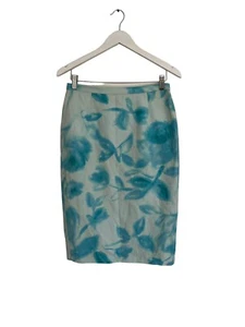 Vintage Laura Ashley Floral Linen Pencil Skirt Blue Size 12 10 Fitted Designer - Picture 1 of 6