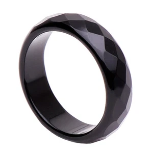 Anillo de Auténtico Onyx, Negro, Facetada, 6mm Ancho, Onyxring, Anillo Dedos - Picture 1 of 3