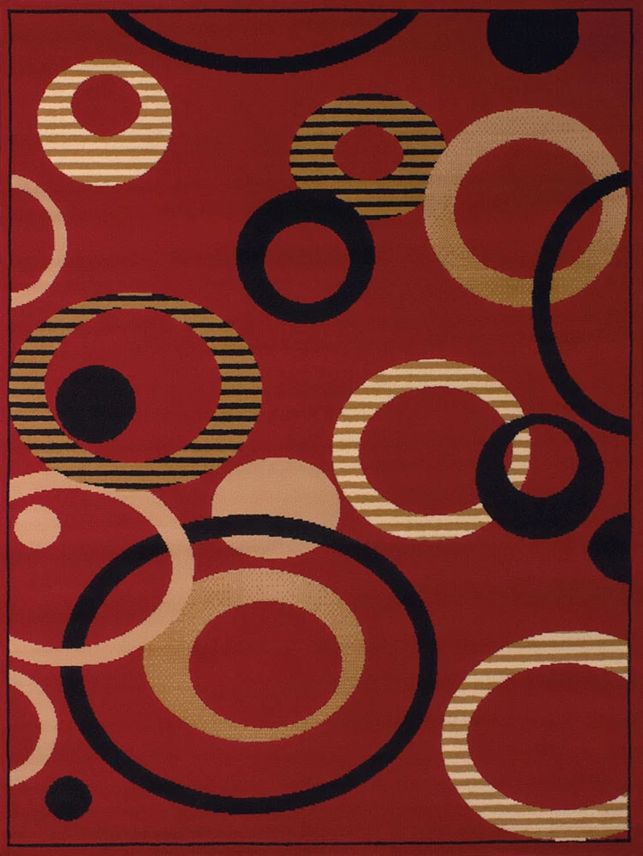 Red Contemporary 2x7 Circles Loops Hoops Area Rug - Actual Size: 2' 3" x 7' 2" - Image 1 of 1